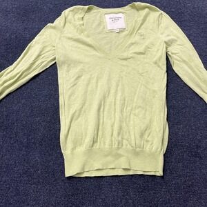 Abercrombie & Fitch Sweater Womens Large Green V Neck Long Sleeve Lightweight